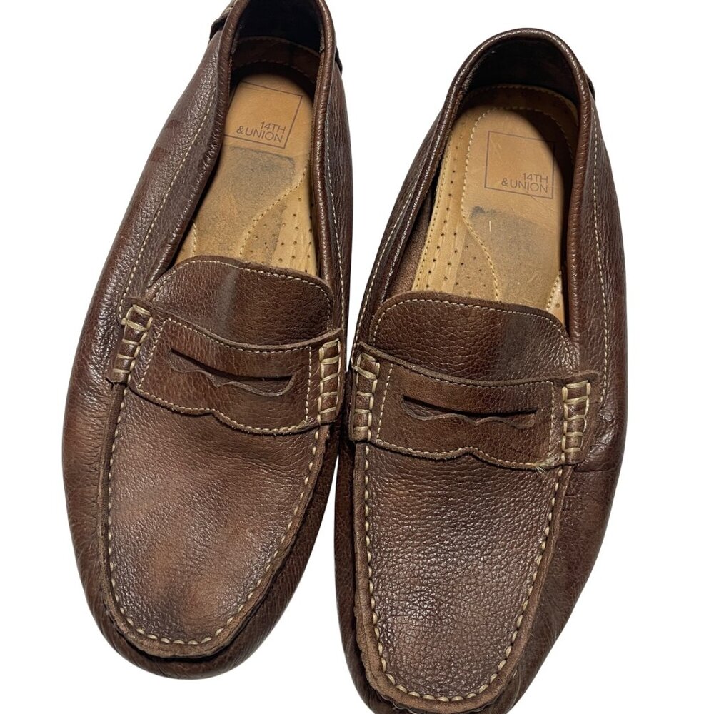 14th‎ & Union Brown Leather Mens Loafers Size 8M Slip-On Shoes